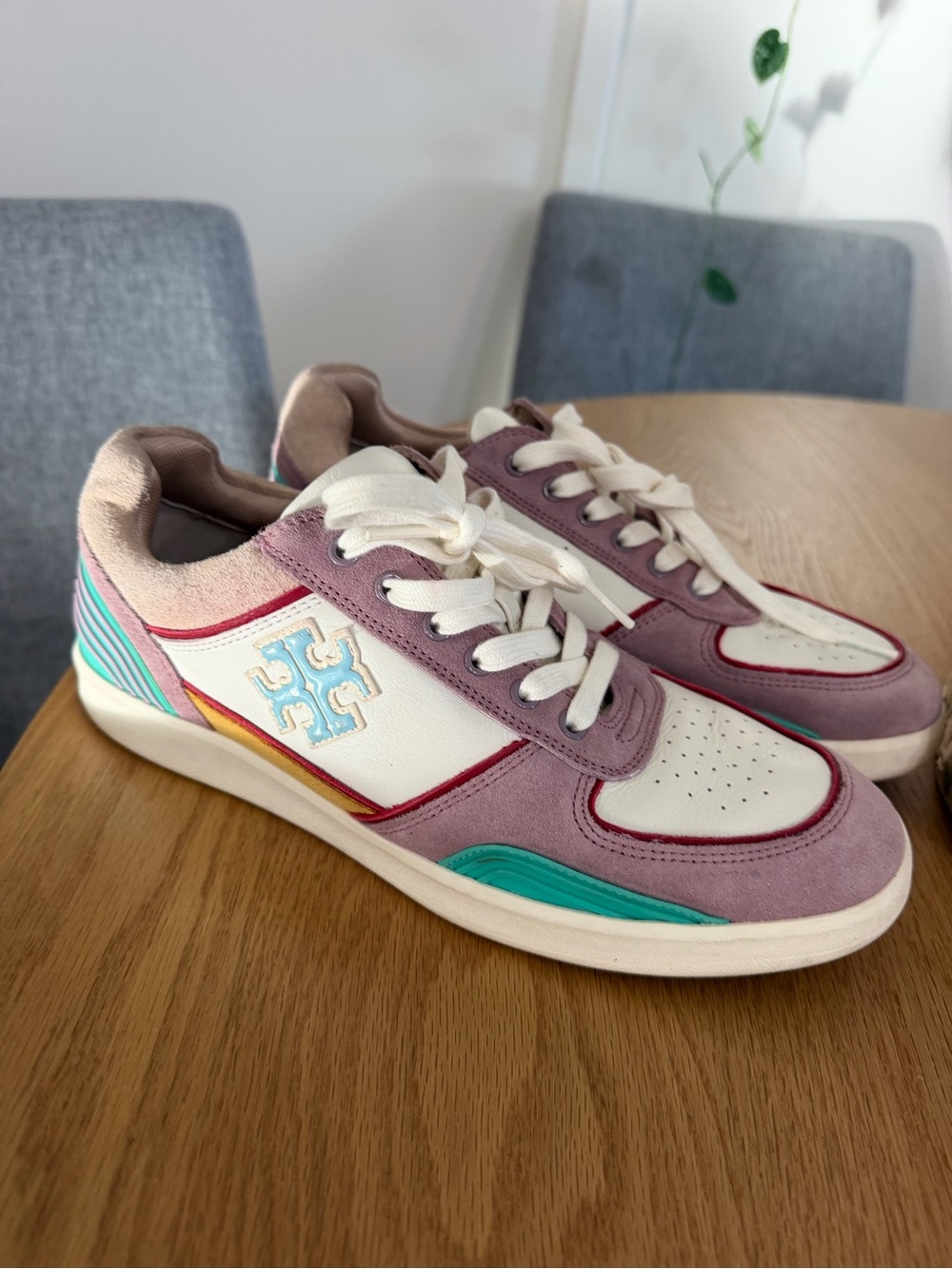 Tory Burch Clover Court Sneakers Shoes In Multi-color Size 9.5 Leather